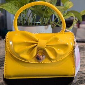 Glossy Yellow Patent Mini Bow Bag Gold Chain Satchel Crossbody